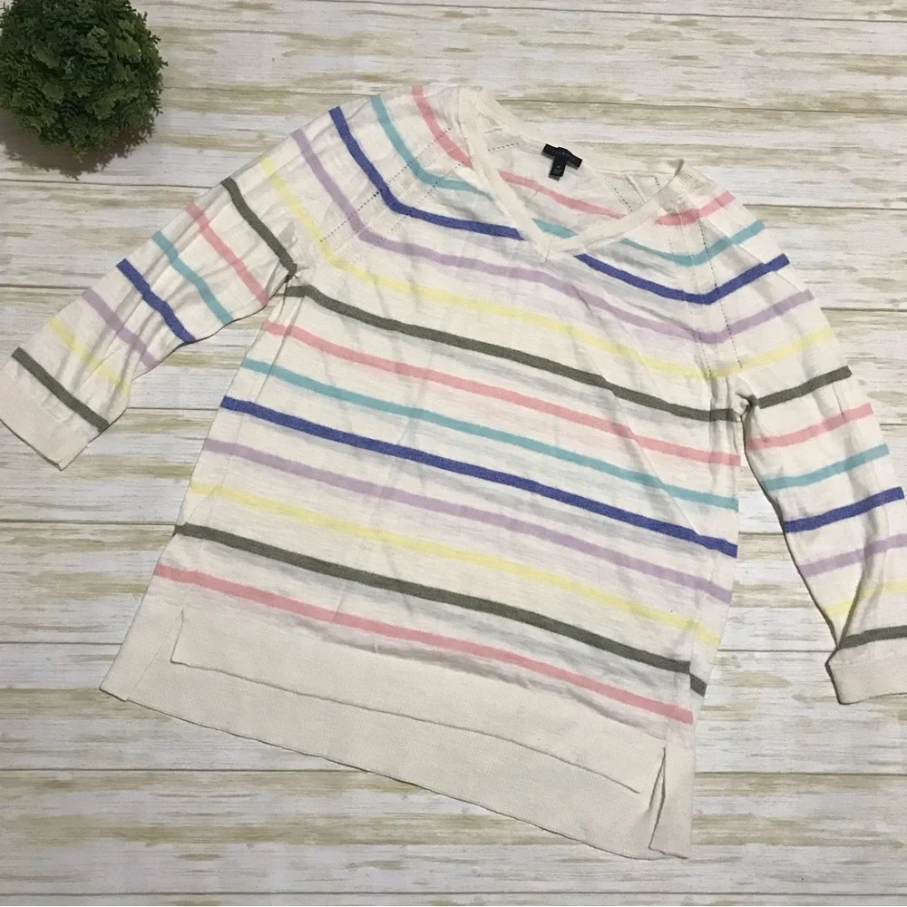 Talbots Pastel Easter‎ Spring Colorful Striped Cotton Knit Sweater Size Medium